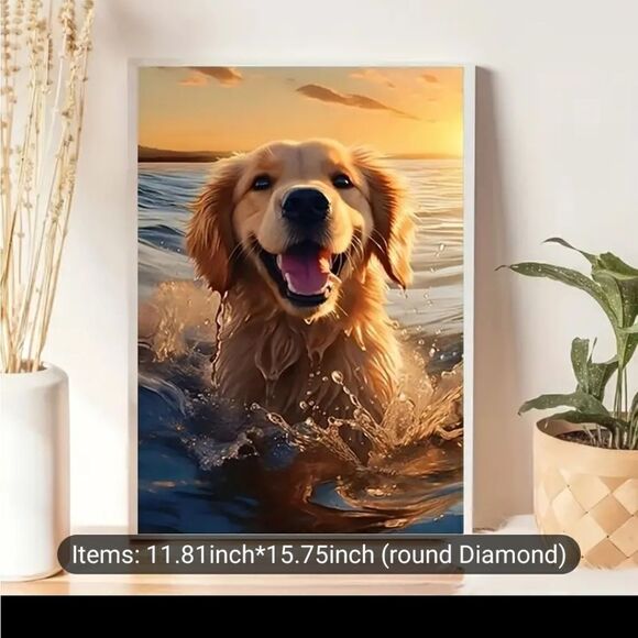 Diamond painting kit,  Golden Retiever,  measures 30 x 40 cm - Picture 1 of 4